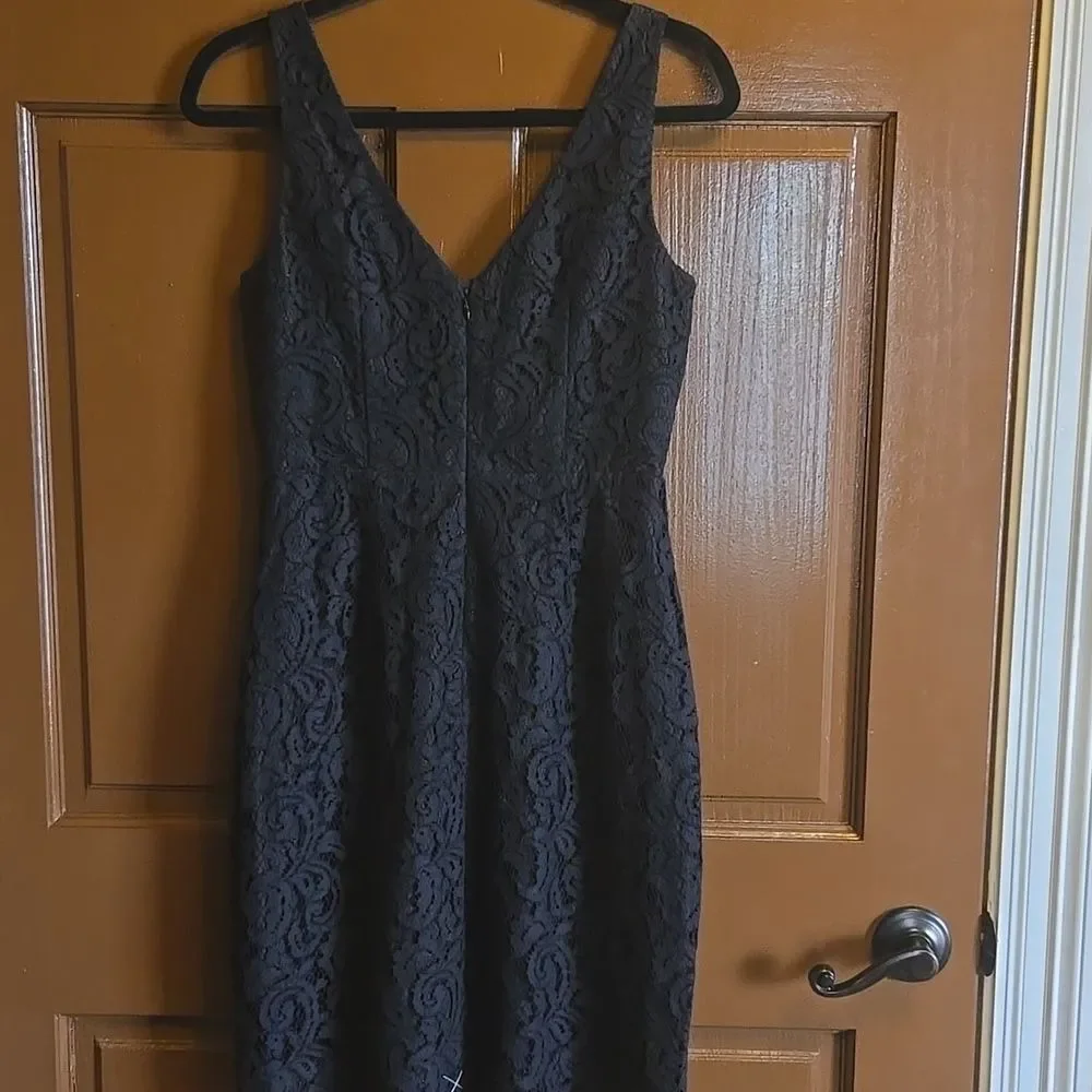 J Crew- Lace black V neck sleeveless straight dress Size 4 NWT.